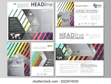 Social media posts set. Business templates. Vector layouts in popular formats. Bright color rectangles, colorful design with geometric rectangular shapes forming abstract beautiful background.
