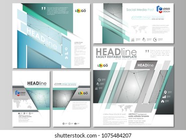 Social media posts set. Business templates. Abstract design template, vector layout in popular formats. Geometric background, connected line and dots. Molecular structure. Scientific, medical, concept