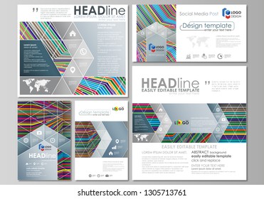 Social media posts set. Business templates. Abstract flat design template, vector layouts in popular formats. Bright color lines, colorful style with geometric shapes, beautiful minimalist background.