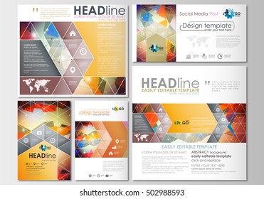 Social media posts set. Business templates. Cover template, easy editable, flat layouts in popular formats. Abstract colorful triangle design vector background with polygonal molecules.