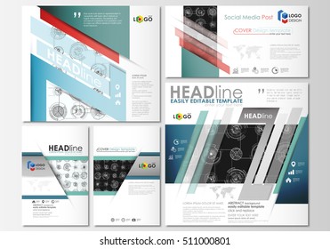 Social media posts set. Business templates. Easy editable flat style template, layouts. High tech design, connecting system. Science and technology concept. Futuristic abstract vector background.