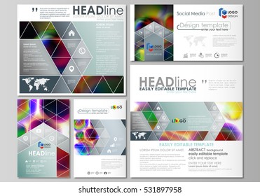 Social media posts set. Business templates. Easy editable flat template, layouts in popular formats, vector illustration. Colorful design background with abstract shapes, bright cell backdrop