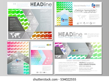 Social media posts set. Business templates. Easy editable template, vector layouts in popular formats. Colorful design rectangles, moving dynamic shapes forming abstract polygonal style background