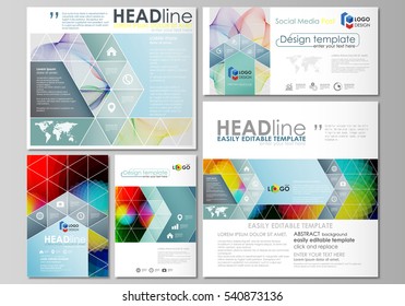 Social media posts set. Business templates. Flat style template, vector layouts in popular formats. Colorful design with overlapping geometric shapes and waves forming abstract beautiful background