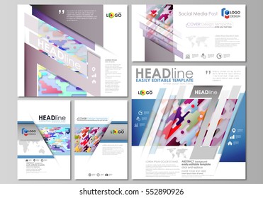 Social media posts set. Business templates. Abstract design vector layouts in popular formats. Bright color lines and dots, colorful minimalist backdrop with geometric shapes, minimalistic background.