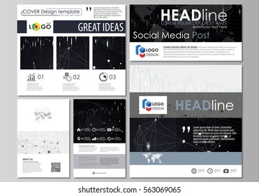 Social media posts set. Business templates. Abstract flat design template, vector layouts in popular formats. Abstract infographic background in minimalist style, lines, symbols, charts, diagrams