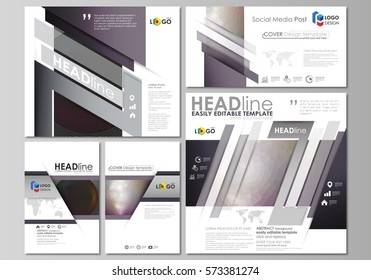 Social media posts set. Business templates. Easy editable design template, vector layouts in popular formats. Dark color triangles and colorful circles. Abstract polygonal style modern background