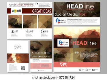 Social media posts set. Business templates. Abstract flat design template, vector layouts in popular formats. Romantic couple kissing. Beautiful background. Geometrical pattern in triangular style