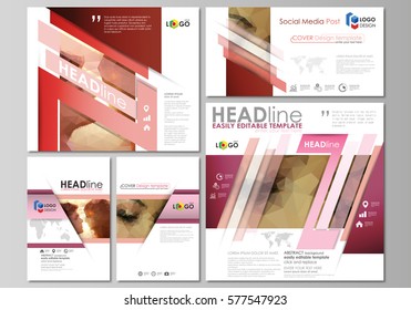 Social media posts set. Business templates. Abstract flat design template, vector layouts in popular formats. Romantic couple kissing. Beautiful background. Geometrical pattern in triangular style