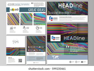 Social media posts set. Business templates. Abstract flat design template, vector layouts in popular formats. Bright color lines, colorful style with geometric shapes, beautiful minimalist background