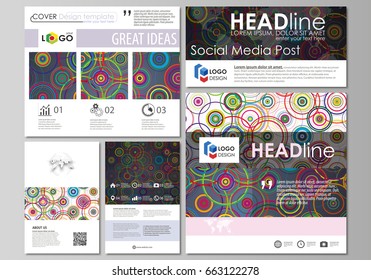 Social media posts set. Business templates. Easy editable abstract flat design template, vector layouts in popular formats. Bright color background in minimalist style made from colorful circles.