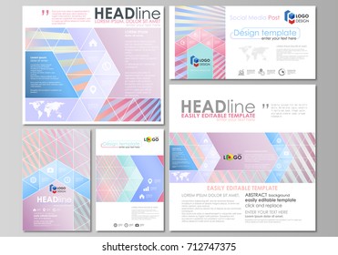 Social media posts set. Business templates. Easy editable abstract flat template, vector layouts in popular formats. Sweet pink and blue decoration, pretty romantic design, cute candy background.