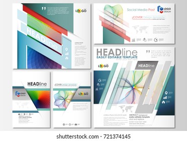 Social media posts set. Business templates. Cover template, easy editable flat layout in popular formats, vector illustration. Colorful design background with abstract shapes and waves, overlap effect