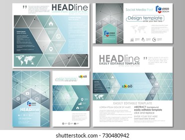 Social media posts set. Business templates. Abstract design template, vector layout in popular formats. Geometric background, connected line and dots. Molecular structure. Scientific medical, concept