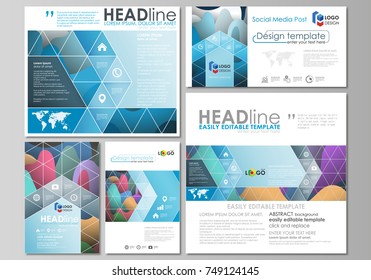 Social media posts set. Business templates. Flat style template, vector layouts in popular formats. Bright color pattern, colorful design with overlapping shapes forming abstract beautiful background.