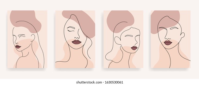 Social media Posts and Stories Template, women and Feminism style withe line art, organic shape, creative minimal trendy style Vector illustration.	
