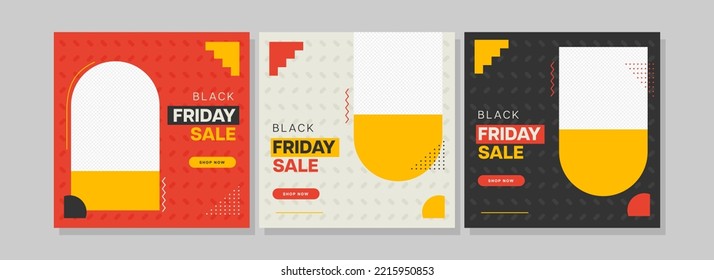 Social Media Posts Or Template Design Set With Scattered Line Pattern And Copy Space For Black Friday Sale.