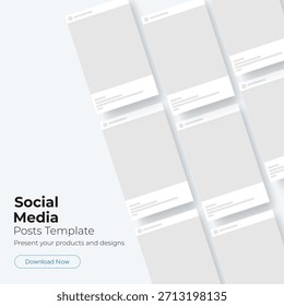 Las redes sociales publican Plantillas con marcos en blanco en la disposición de la cuadrícula sobre fondo claro para presentar diseños y contenido en línea