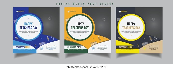 Social media posts for world Teachers day banner ads template design, education, study abroad square flyer or poster design, school admission promotional banner set