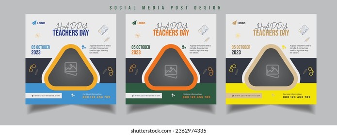 Social media posts for world Teachers day banner ads template design, education, study abroad square flyer or poster design, school admission promotional banner set