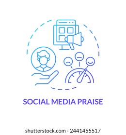 Social media praise blue gradient concept icon. Employee public recognition. Online announcement. Employee of the month. Round shape line illustration. Abstract idea. Graphic design. Easy to use