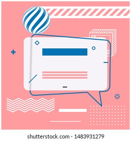 Social Media or Print Text Template, Banner Design or Poster. Abstract Advertisement Concepts of Message in Memphis Style