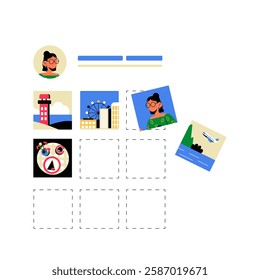 Social Media Profile Layout With Image Grid In Flat Vector Illustration Symbolizing Digital Presence, Content Creation, And Online Engagement, Isolated On White Background