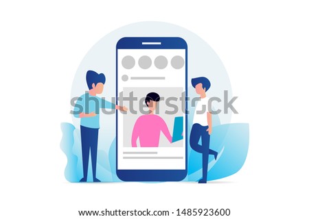 social media profile. social media marketing vector concept illustration, happy woman and men give like comment on Instagram, can use for, landing page, template, ui, web, homepage, poster