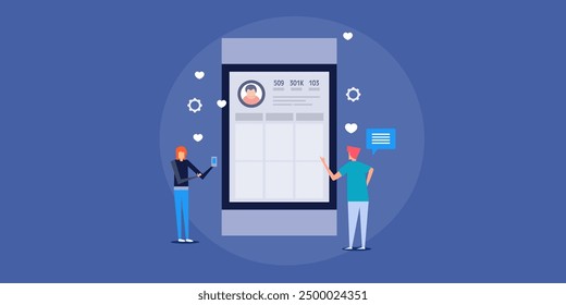 Social media profile optimization, Adding more information to social media profile and business pages, Social media profile verification - vector illustration background with icons