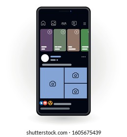 Social media profile page design. Profile page on smartphone. UI UX social media template of website. Social media vector illustration
