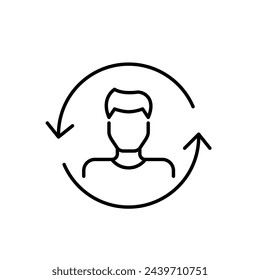 Social media profile update and digital persona transformation. Male avatar in renew arrows. Pixel perfect icon