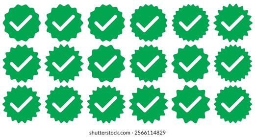 Social media and Profile Verified badge icon. Check and Approved, Accept, Instagram verified badge icon. vector illustration. Green verity badge icon vector set. green check mark icon vector set. 