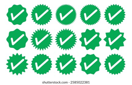 Social media and Profile Verified badge icon. Check and Approved, Accept, Instagram verified badge icon. vector illustration. Green verity badge icon vector set. green check mark icon vector set.