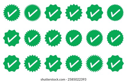 Social media and Profile Verified badge icon. Check and Approved, Accept, Instagram verified badge icon. vector illustration. Green verity badge icon vector set. green check mark icon vector set.