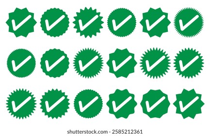 Social media and Profile Verified badge icon. Check and Approved, Accept, Instagram verified badge icon. vector illustration. Green verity badge icon vector set. green check mark icon vector set. 