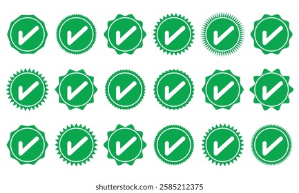 Social media and Profile Verified badge icon. Check and Approved, Accept, Instagram verified badge icon. vector illustration. Green verity badge icon vector set. green check mark icon vector set. 