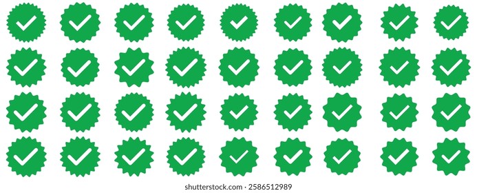 Social media and Profile Verified badge icon. Check and Approved, Accept, Instagram verified badge icon. vector illustration. Green verity badge icon vector set. green check mark icon vector set.