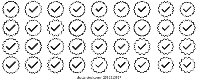 Social media and Profile Verified badge icon. Check and Approved, Accept, Instagram verified badge icon. check mark icon vector set.  Verification symbol set. 