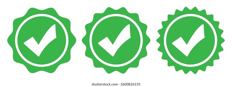 Social media and Profile Verified badge icon. Check and Approved, Accept, Instagram verified badge icon.  Green verity badge icon vector set. green check mark icon set. vector design.
