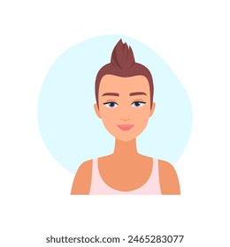 Social media profile of woman with short brown hair and smile vector illustration