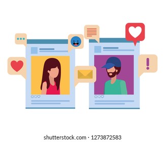 social media profiles with speech bubble avatar character