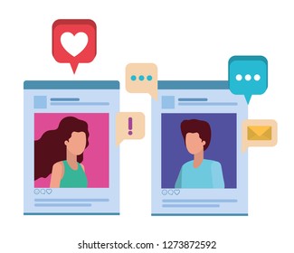 social media profiles with speech bubble avatar character