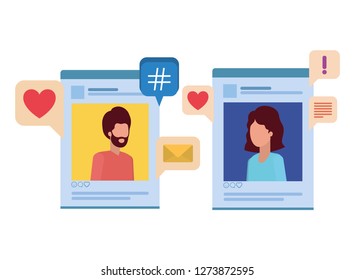 social media profiles with speech bubble avatar character