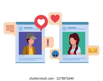 social media profiles with speech bubble avatar character
