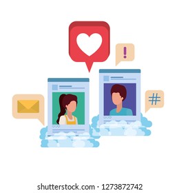 social media profiles with speech bubble avatar character
