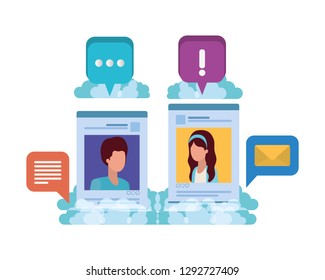 social media profiles with speech bubble avatar carácter