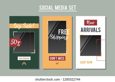 Social media promotion banners set. Vector graphic design templates for e-commerce services, shops, blogs etc