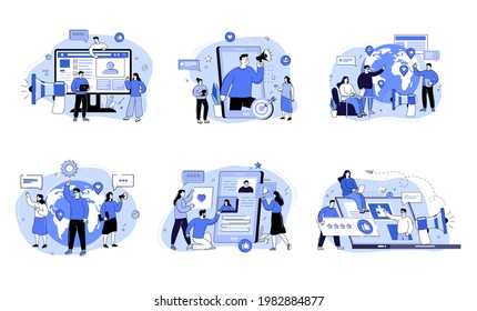 Social media promotion and customer attraction. Digital marketing team lead concept. SMM campaign. Internet advertisement announcement. Vector concept creative illustration 