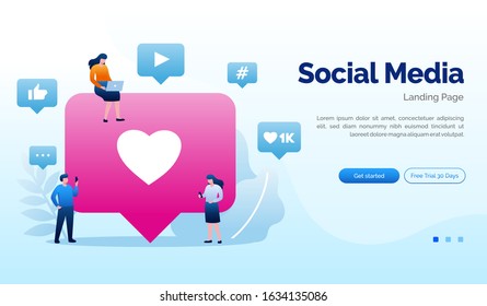Social media promotion landing page website illustration flat vector template 