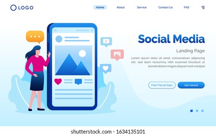 Social media promotion landing page website illustration flat vector template 